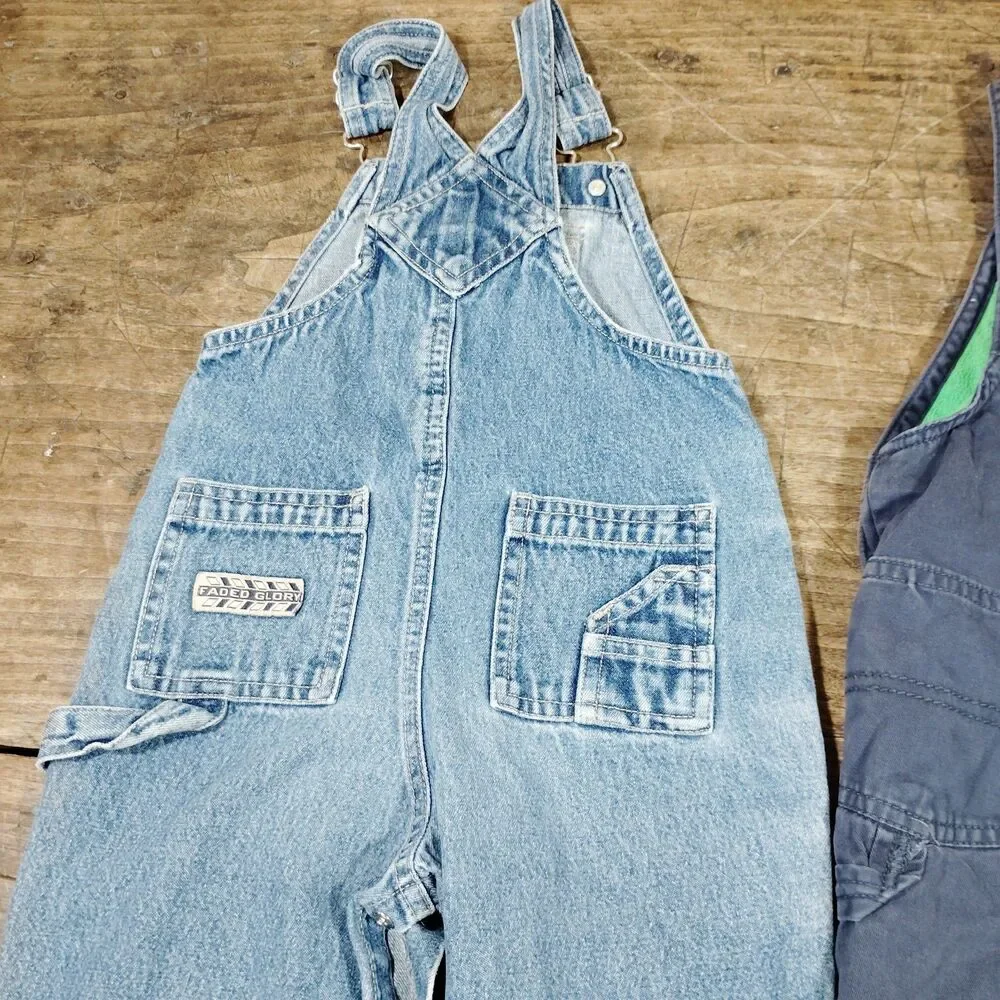 Osh Kosh BGosh Bib Flannel Lined Overalls 24M Blue Faded Glory Lot Carpenter